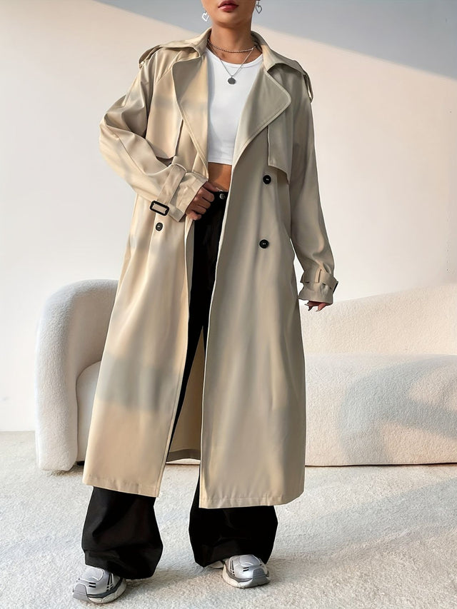 Collared Neck Long Sleeve Longline Trench Coat | Hanalas