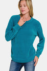 Zenana Chenille Waffle Round Neck Sweater