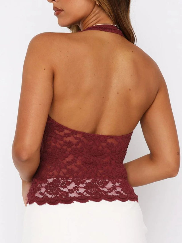 Lace Backless Halter Neck Cami | Hanalas