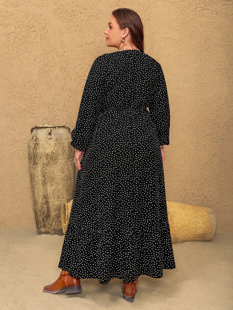 Plus Size Embroidered Polka Dot Notched Long Sleeve Dress Trendsi Hanalas