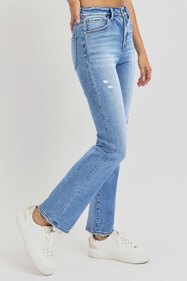 RISEN Full Size Distressed High-Rise Ankle Straight Jeans | Hanalas