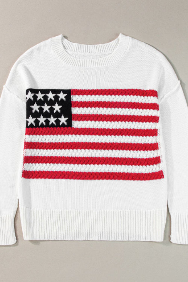 US Flag Side Slit Drop Shoulder Sweater | Hanalas