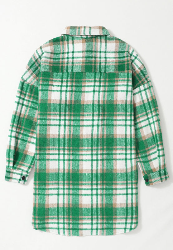 Plaid Flap Pocket Long Sleeve Shacket | Hanalas