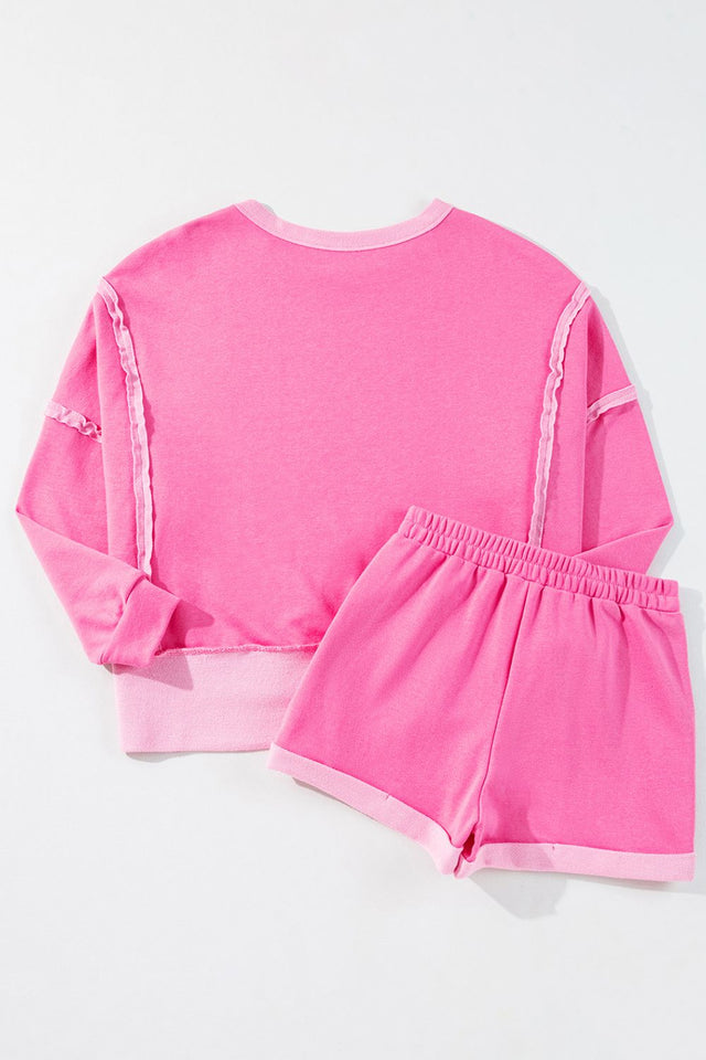 Sequin Heart Round Neck Top and Shorts Set | Hanalas