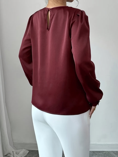 Ruched Round Neck Long Sleeve Blouse | Hanalas