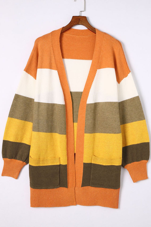 Open Front Color Block Cardigan | Hanalas