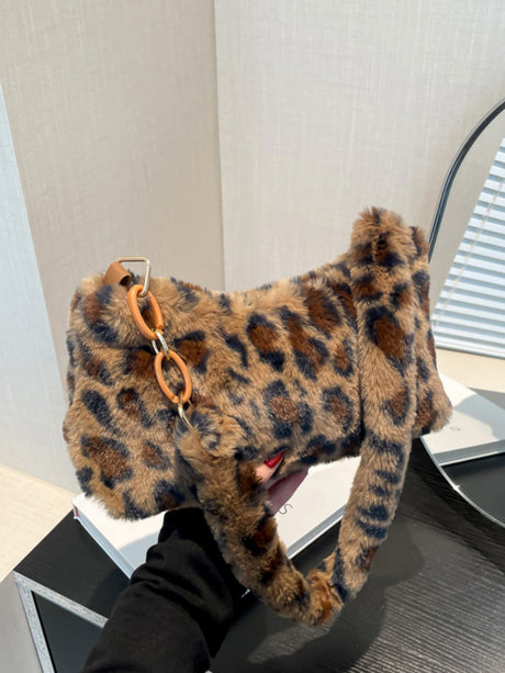 Leopard Fluff Shoulder Bag Trendsi Hanalas