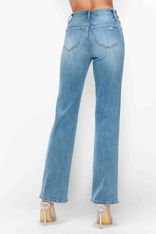 bytos Full Size Distressed High Rise Straight Jeans | Hanalas