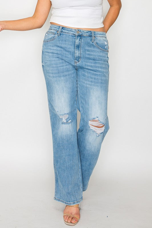 bytos Full Size Distressed High Rise Straight Jeans | Hanalas