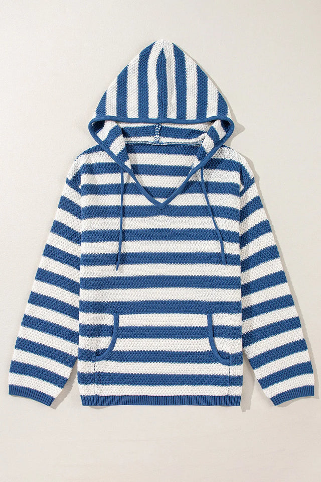 Drawstring Striped Long Sleeve Hooded Sweater Trendsi Hanalas