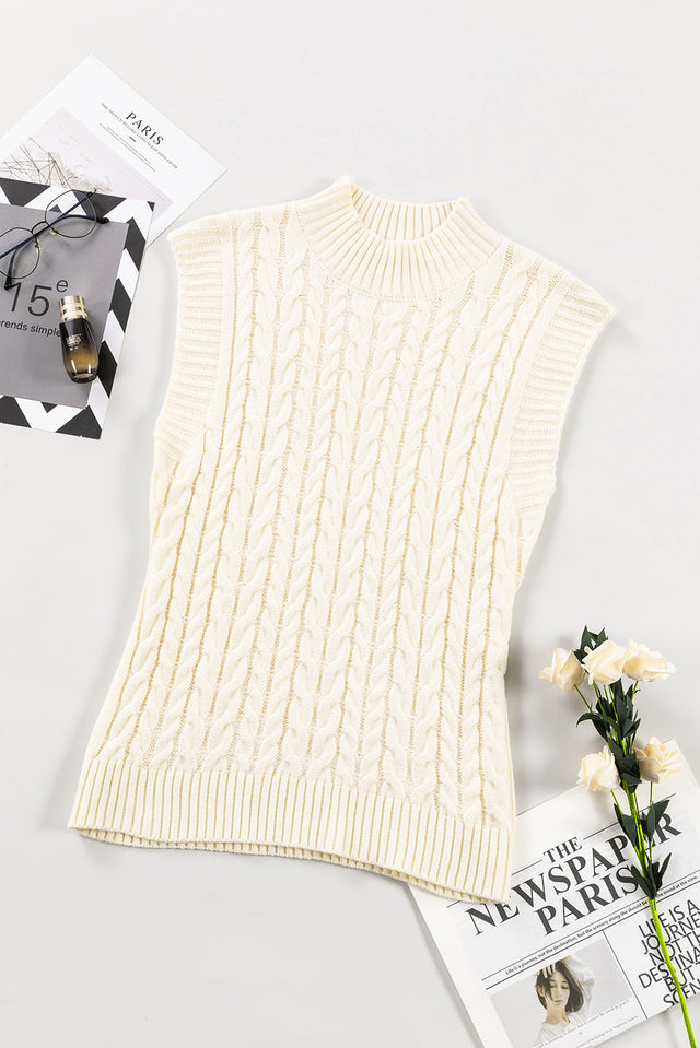 Cable Knit Turtleneck Sweater Vest | Hanalas