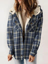 Plaid Snap Down Plush Hooded Jacket | Hanalas