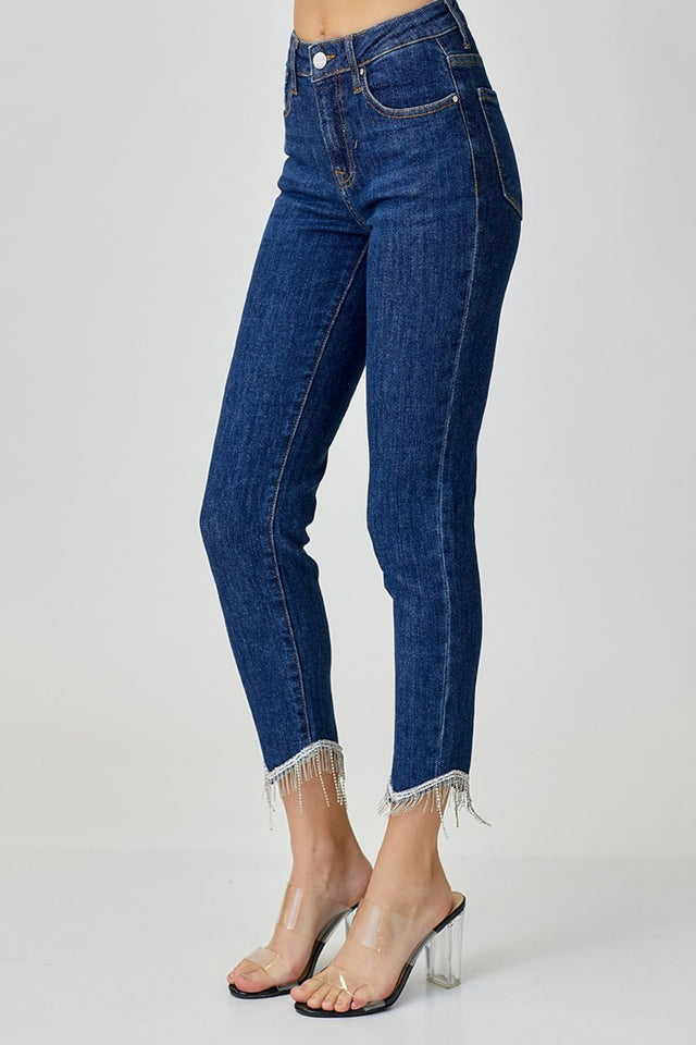 RISEN Full Size Embellished Mid Rise Crop Skinny Jeans | Hanalas