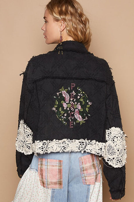 POL Crochet Patch Embroidered Button Up Jacket | Hanalas