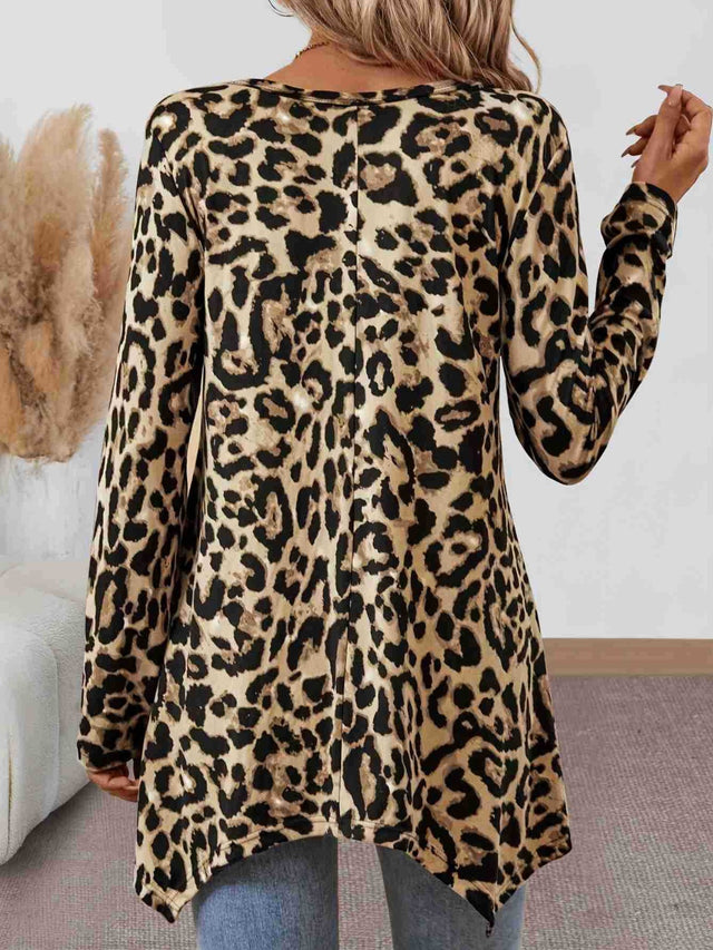 Leopard Round Neck Long Sleeve T-Shirt | Hanalas