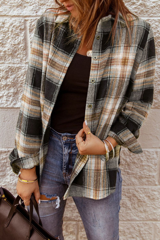 Plaid Collared Neck Button Up Long Sleeve Shirt | Hanalas