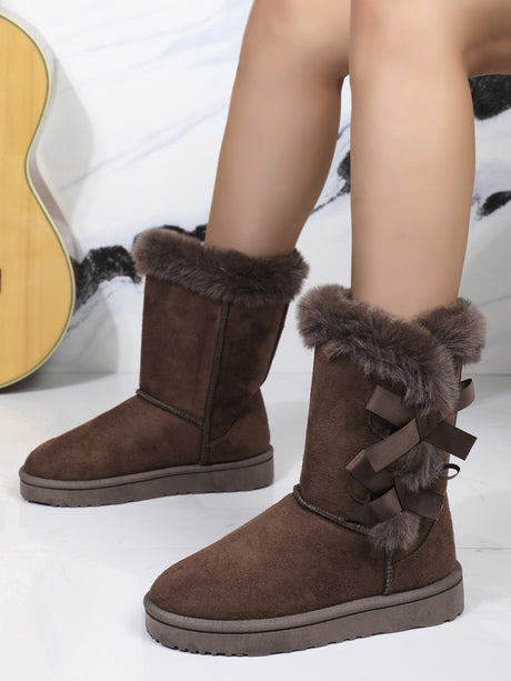 Bow Thermal Faux Fur Suede Boots | Hanalas