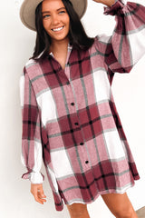 Khaki Western Plaid Button Up Loose Shirt Dress