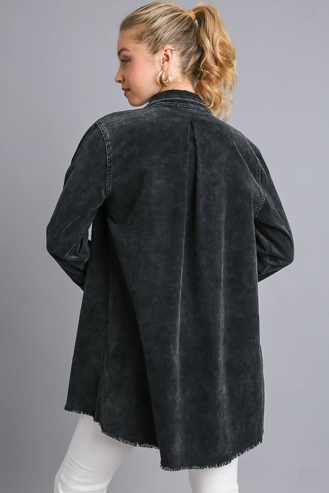 Umgee Raw Hem Button Down Denim Jacket with Chest Pockets | Hanalas