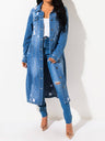 Long Sleeve Raw Hem Denim Jacket | Hanalas