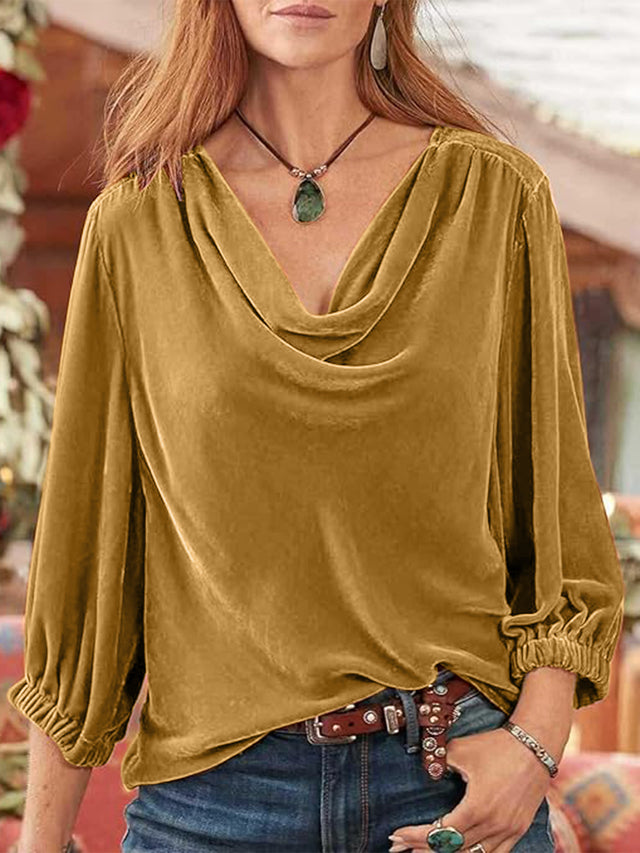 Cowl Neck Three-Quarter Sleeve Top | Hanalas