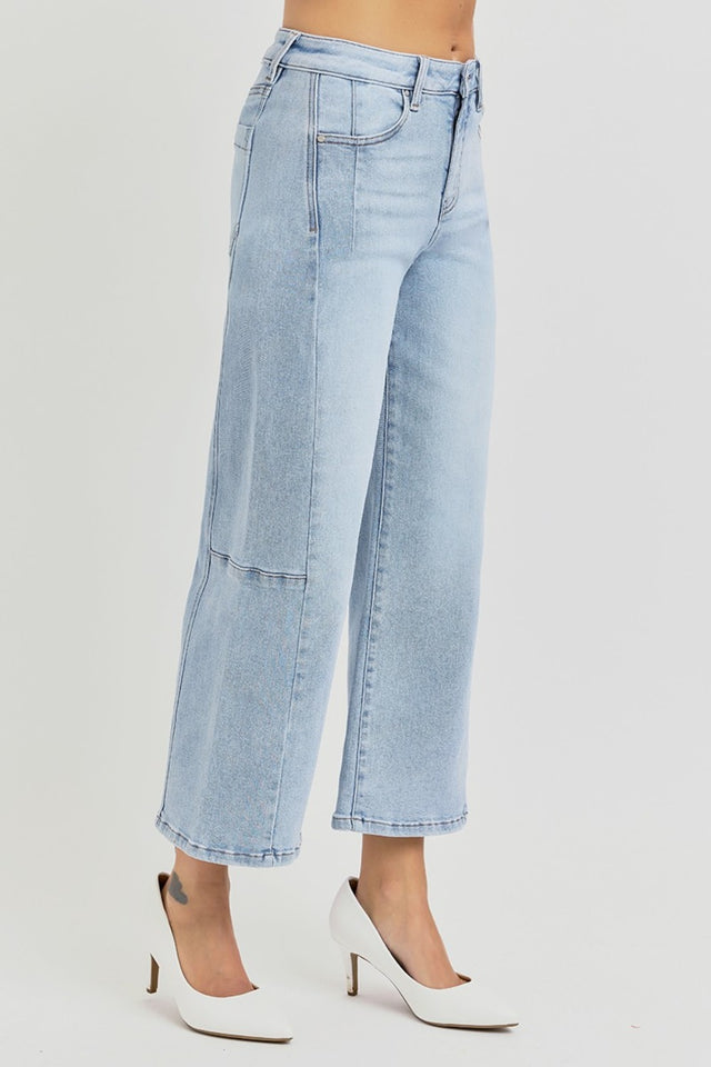 RISEN Full Size High Rise Seamed Detail Wide Leg Crop Jeans | Hanalas