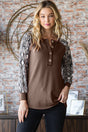 Heimish Full Size Snakeskin Print Raglan Sleeve Half Button Top | Hanalas