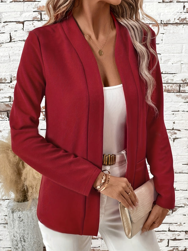 Solid Color Open Front Long Sleeve Cardigan | Hanalas