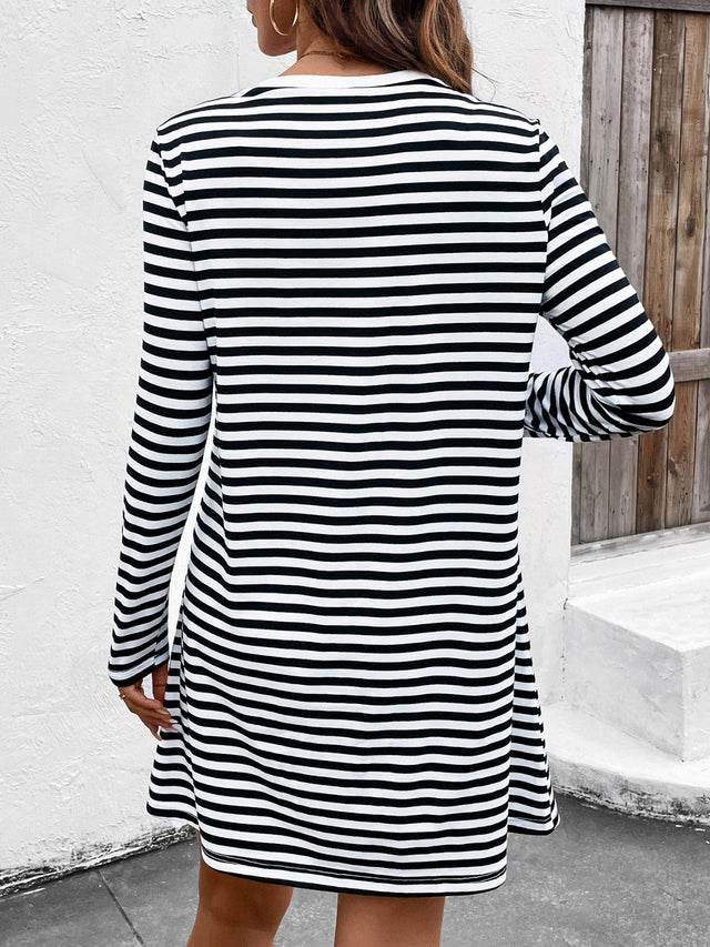 Heart Striped Round Neck Long Sleeve Mini Tee Dress | Hanalas