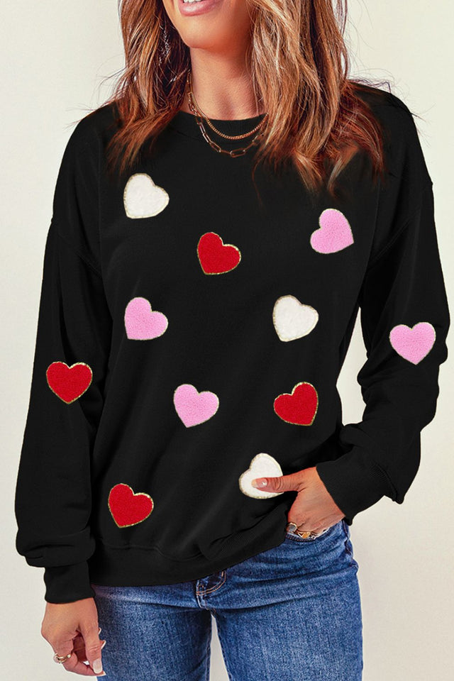 Valentine's Day Contrast Heart Long Sleeve Sweatshirt | Hanalas