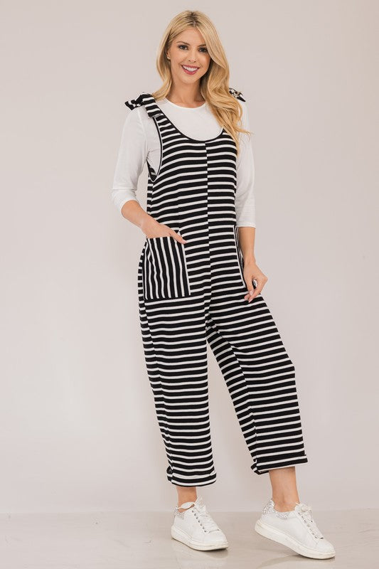 Celeste Full Size Striped Scoop Neck Overalls with Pockets | Hanalas