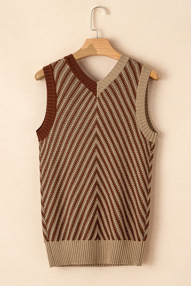 Striped Contrast V-Neck Sweater Vest | Hanalas