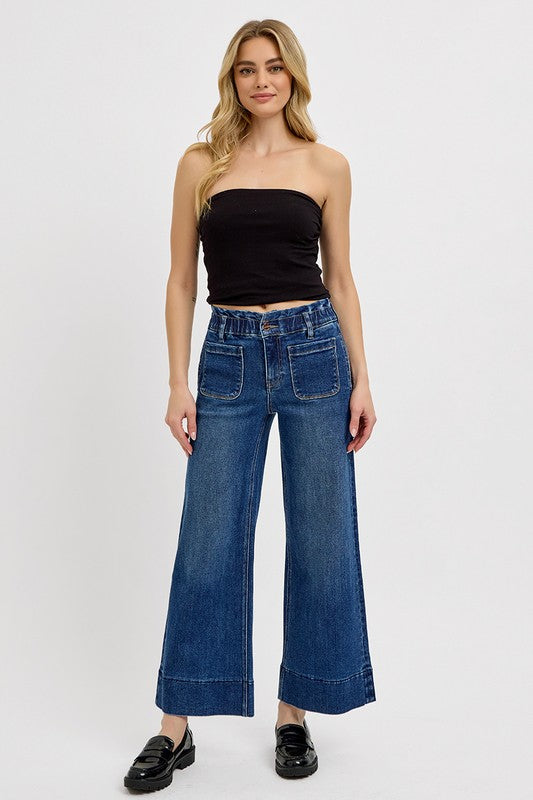 RISEN Elastic Band Wide Leg Jeans | Hanalas