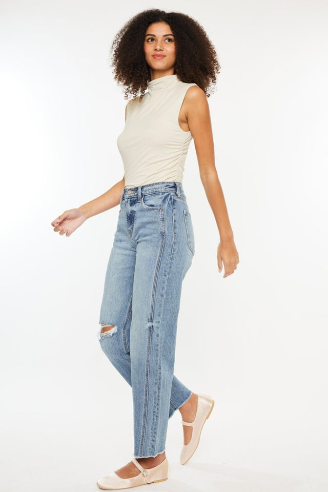 Kancan Ultra High Rise Distressed Straight Jeans | Hanalas