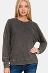 Zenana Washed Round Neck Dropped Shoulder Sweatshirt | Hanalas