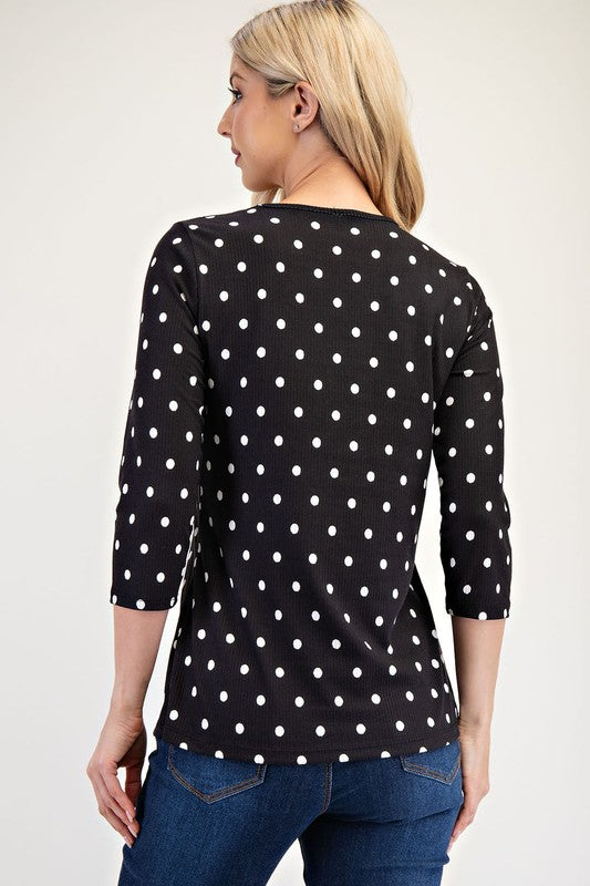 Celeste Full Size Polka Dot Round Neck Three-Quarter Sleeve T-Shirt | Hanalas