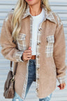 Pocketed Plaid Collared Neck Sherpa Jacket | Hanalas