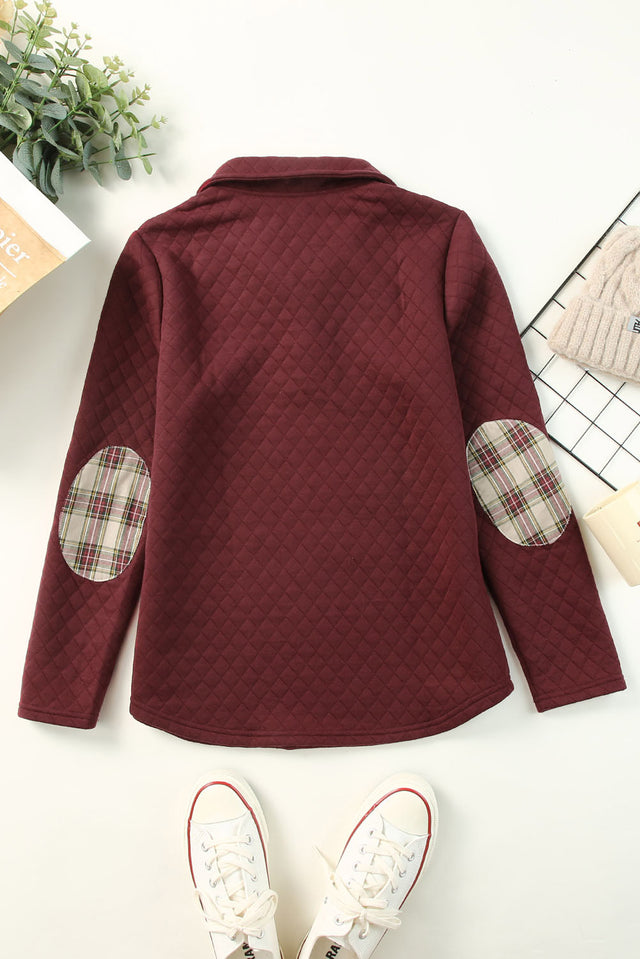 Red Geometric Texture Plaid Trim Sweatshirt | Hanalas