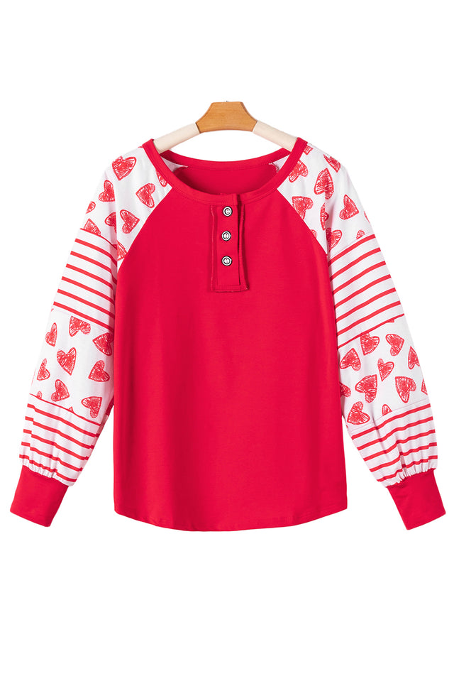 Heart Printed Round Neck Long Sleeve T-Shirt | Hanalas