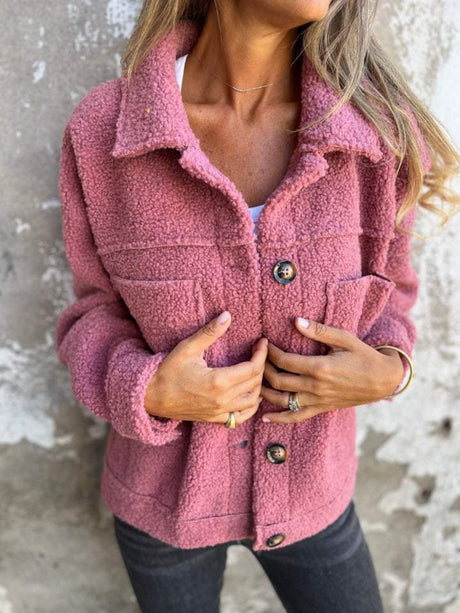 Full Size Fuzzy Button Up Drop Shoulder Jacket | Hanalas