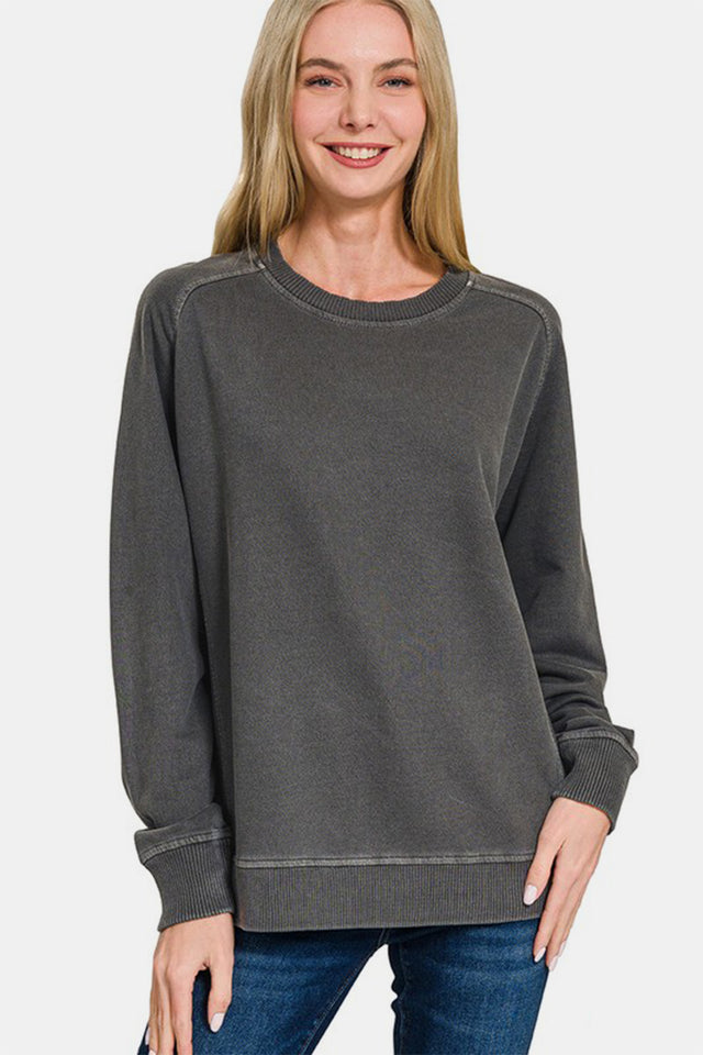 Zenana Full Size Pigment Dyed French Terry Sweatshirt | Hanalas