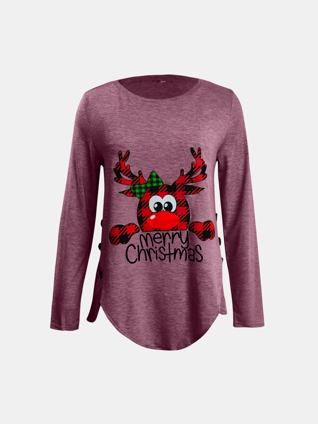 Full Size Reindeer Round Neck Long Sleeve T-Shirt | Hanalas