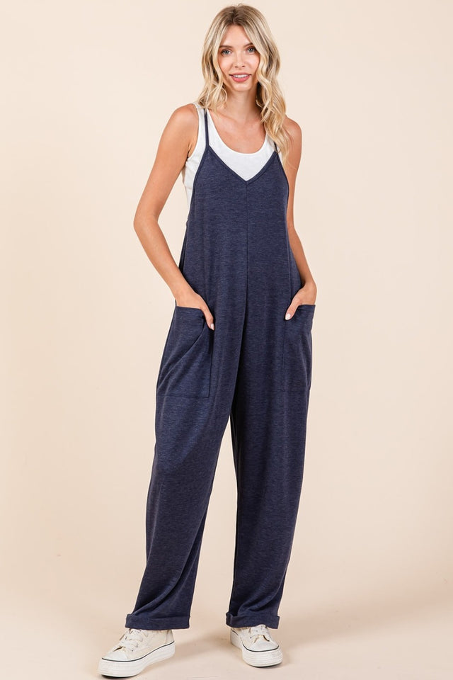 Mittoshop Patch Pocket Wide Leg Sleeveless Jumpsuit | Hanalas