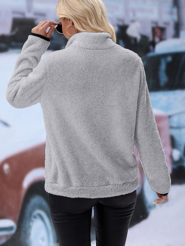 Half Zip Long Sleeve Furry Sweatshirt | Hanalas