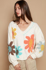 POL V-Neck Long Sleeve Flower Fringe Sweater | Hanalas