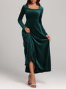 Square Neck Long Sleeve Velvet Dress | Hanalas