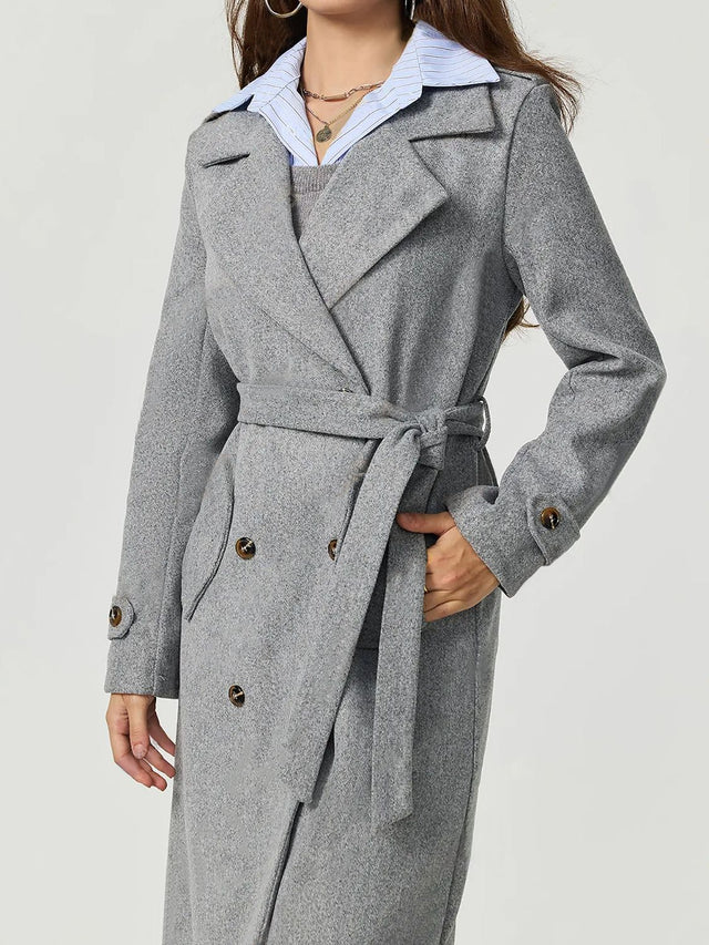 Collared Neck Long Sleeve Longline Coat | Hanalas