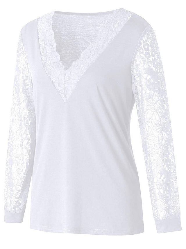 Full Size Lace Detail V-Neck Long Sleeve Blouse | Hanalas