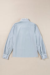 Lace Detail Striped Mock Neck Long Sleeve Shirt