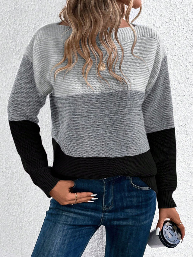 Color Block Drop Shoulder Long Sleeve Sweater | Hanalas